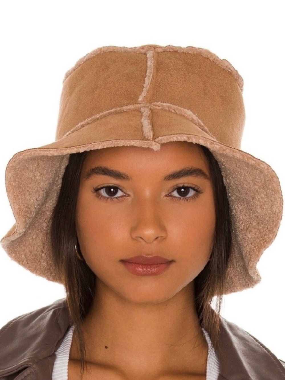 HAT ATTACK BROWN REVERSIBLE FAUX SHEARLING BUCKET HAT